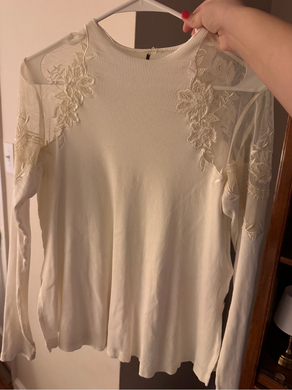 Free People Lace-Shoulder Long Sleeve Top